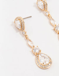 Gold Cubic Zirconia Pear Halo Drop Earrings - link has visual effect only