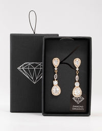 Gold Cubic Zirconia Pear Halo Drop Earrings - link has visual effect only