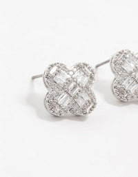 Rhodium Paved Flower Stud Earrings - link has visual effect only