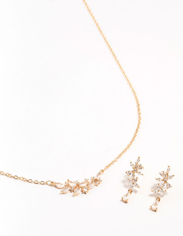 Gold Dainty Sparkle Flower Earrings & Necklace Set