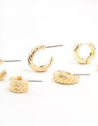 Gold Plated Textured Hoop Earrings Pack - link has visual effect only