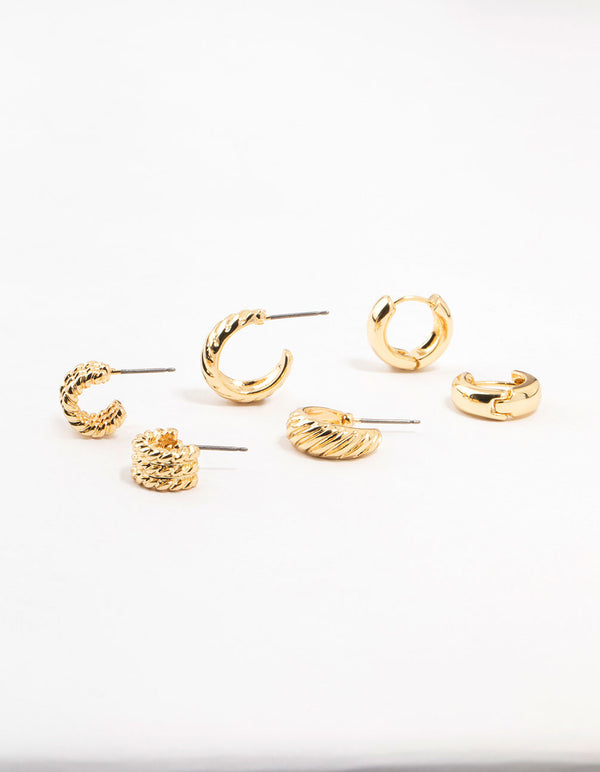 Gold Plated Textured Hoop Earrings Pack