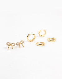 Gold Plated Bow & Hoop Earrings Pack - link has visual effect only