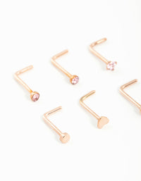 Rose Gold Plated Surgical Steel Heart & Diamante Nose Studs 6-Pack - link has visual effect only