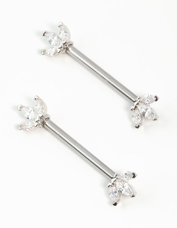 Surgical Steel Cubic Zirconia Fan Nipple Bars 2-Pack