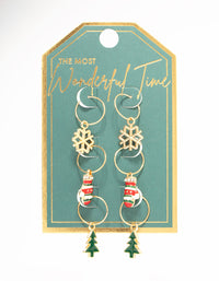 Gold, Green & Red Sleeper Earrings 3-Pack - link has visual effect only