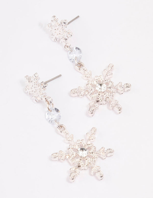 Silver Diamante Snowflake Drop Earrings