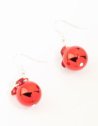 Red Bauble Mistletoe Silver Drop Earrings - link has visual effect only