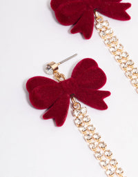 Burgundy Bow Diamante Cup Chain Gold Drop Earrings - link has visual effect only