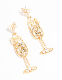 Diamante & Pearl Champagne Glass Earrings - link has visual effect only