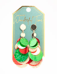 Green & Red Layered Sequin Discs Drop Earrings - link has visual effect only