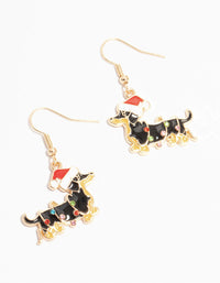 Dachshund Dog With A Santa Hat Drop Earrings - link has visual effect only