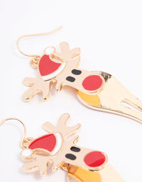 Gold Red-Nosed Reindeer Drop Earrings - link has visual effect only