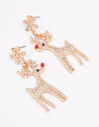 Gold Diamante Reindeer Drop Earrings - link has visual effect only