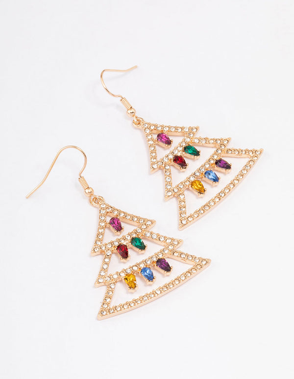 Diamante Xmas Tree & Lights Drop Earrings