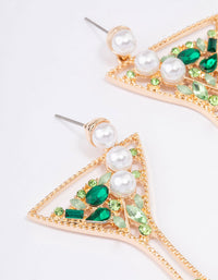 Green Diamante & Pearls Cocktail Earrings - link has visual effect only