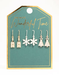 Mixed Metals Snowflake, Wine Bottle & Tree Earrings 3-Pack - link has visual effect only