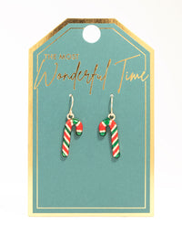 Red & Green Candy Cane Enamel Drop Earrings - link has visual effect only