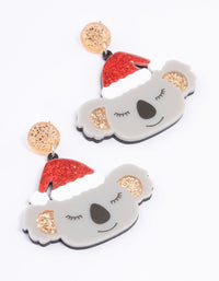 Acrylic Koala With A Santa Hat Drop Earrings - link has visual effect only