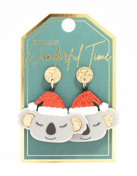 Acrylic Koala With A Santa Hat Drop Earrings - link has visual effect only