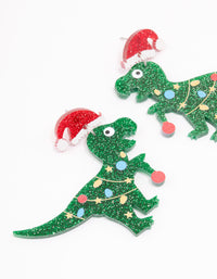 Acrylic Dinosaur With A Santa Hat Drop Earrings - link has visual effect only