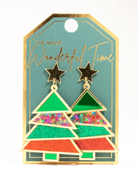 Red & Green Acrylic Tree Gold Drop Earrings - link has visual effect only