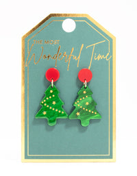 Red & Green Acrylic Tree Drop Earrings - link has visual effect only