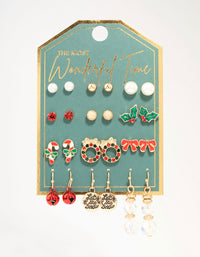 Wreath & Holly Silver Earrings 12-Pack - link has visual effect only