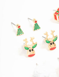 Candy Cane & Reindeer Mixed Stud Earrings 12-Pack - link has visual effect only