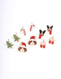 Festive Dog & Present Stud Earrings 5-Pack - link has visual effect only