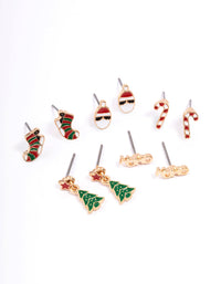 Gold Ho Ho Ho & Tree Earrings 5-Pack - link has visual effect only