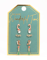 Gold Ho Ho Ho & Tree Earrings 5-Pack - link has visual effect only