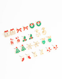 Candy Cane & Bow Gold Earrings 12-Pack - link has visual effect only