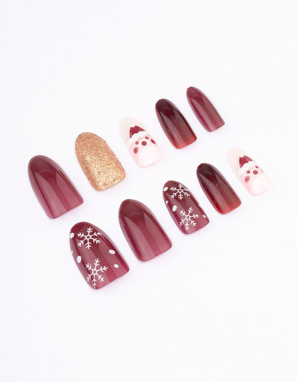 Burgundy Snowflake Press On Nail Set