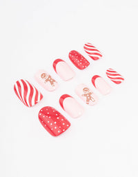 Red Candy Cane Press On Nail Set - link has visual effect only