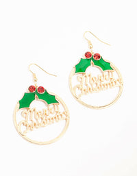 Green Wreath Hoop Gold Earrings - link has visual effect only