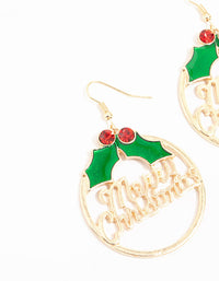 Green Wreath Hoop Gold Earrings - link has visual effect only