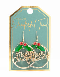 Green Wreath Hoop Gold Earrings - link has visual effect only