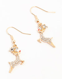 Gold Jumping Diamante Reindeer Earrings - link has visual effect only