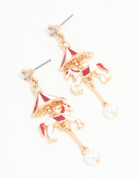 Gold Carousel Horse Drop Earrings - link has visual effect only