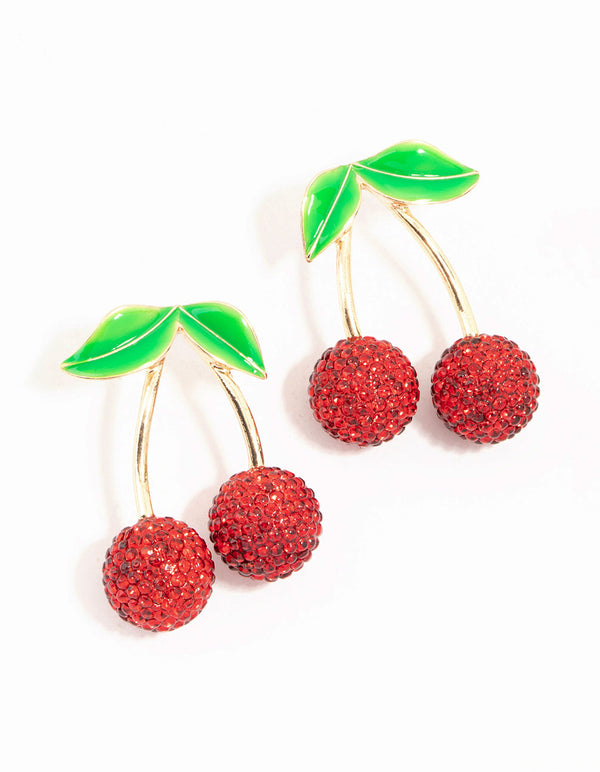 Red Diamante Cherry Drop Earrings