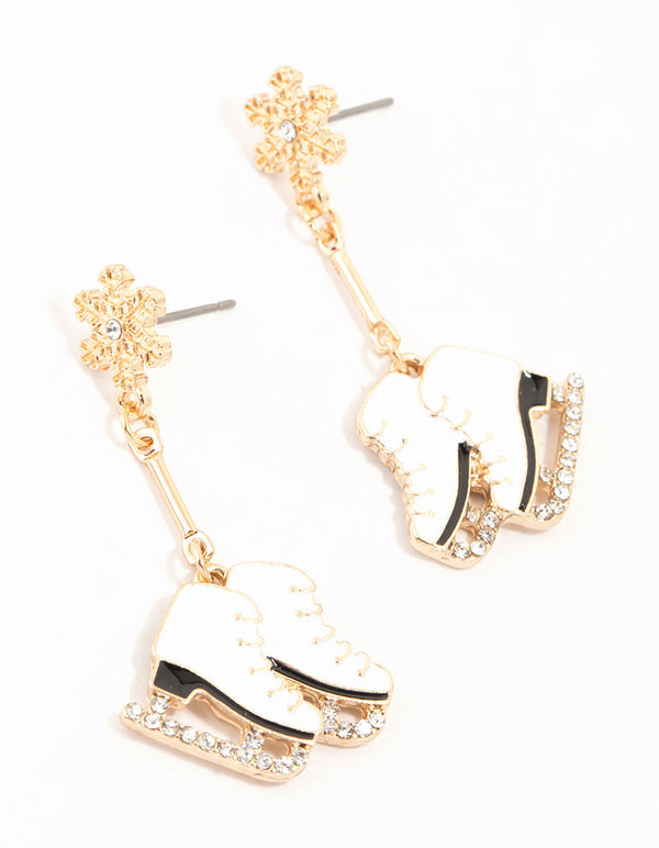 Snowflakes & Ice Skates Diamante Drop Earrings