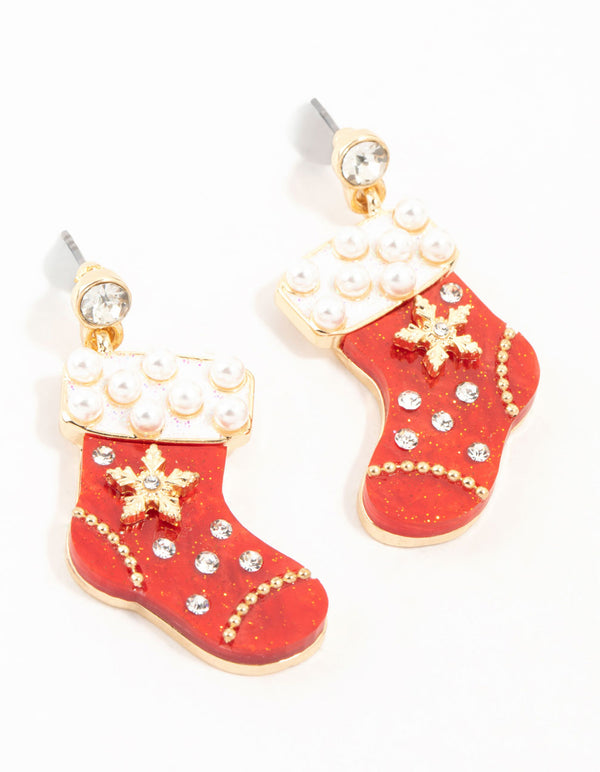 Red Acrylic Stocking Drop Earrings