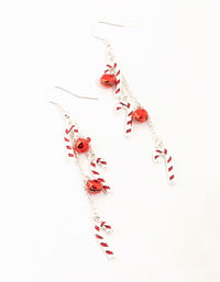 Rhodium Candy Canes & Bells Drop Earrings - link has visual effect only