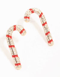 Gold Diamante Candy Cane Earrings - link has visual effect only