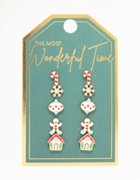 Gingerbread House & Candy Cane Stud Earrings 5-Pack - link has visual effect only