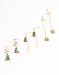 Green Trees & Presents Drop Earrings 3-Pack - link has visual effect only