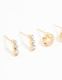 Gold Pearl & Diamante Stud Earrings 3-Pack - link has visual effect only