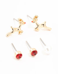 Snowflake, Pearl & Santa Earrings 5-Pack - link has visual effect only