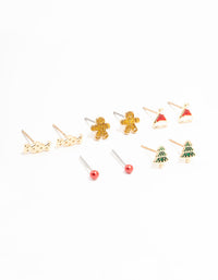 Candy & Tree Small Gold Stud Earrings 5-Pack - link has visual effect only